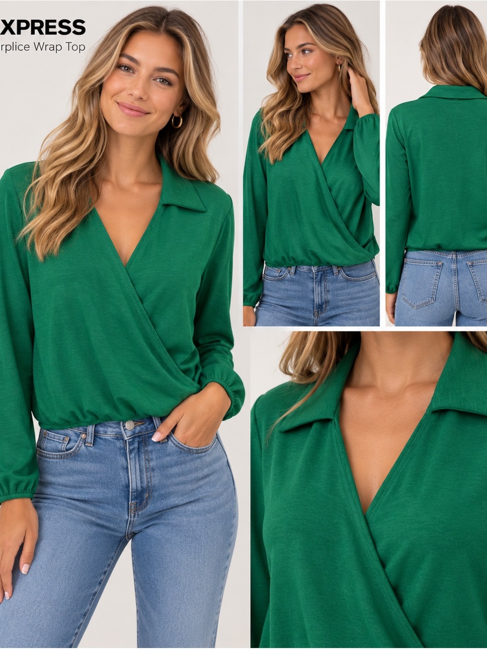 EXPRESS Green Wrap Collared Blouse Small. NWT